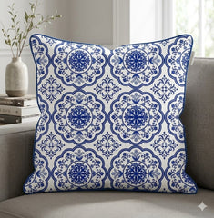 Azure Mosaic Cushion Cover With piping