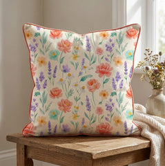 Blush Meadow Cushion Cover With Piping