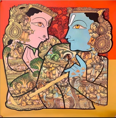 Divine Krishna & Radha Madhubani Tableau