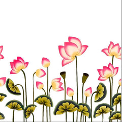 Blooming Pink Lotus Garden Pichwai Style Backdrop