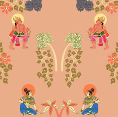 Divine Ramayana Saffron Folk Art Backdrop