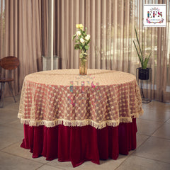 Red velvet with embroidery work table cover