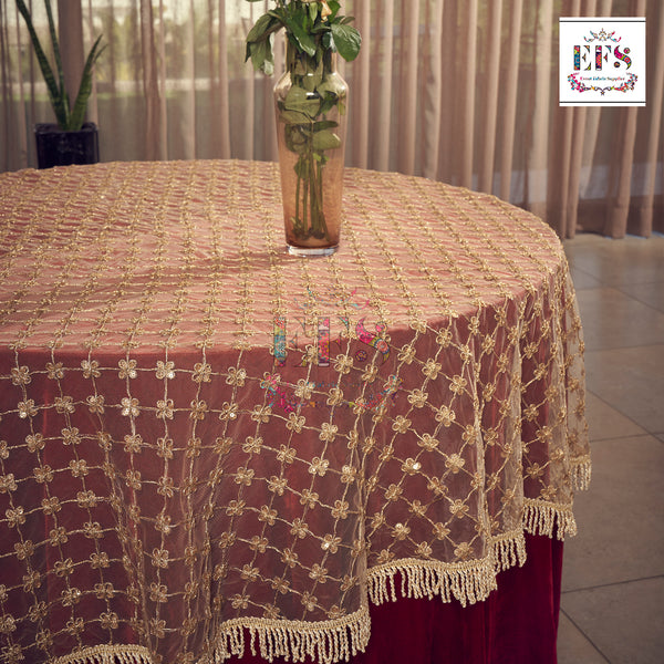 Red velvet with embroidery work table cover EFS