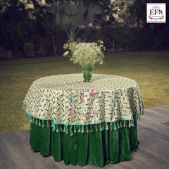 Mirror work green color tablecloth