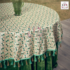 Mirror work green color tablecloth
