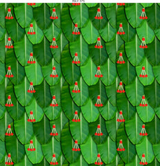 South Indian Backdrop: Texture of Banana leaf with red rose tassel