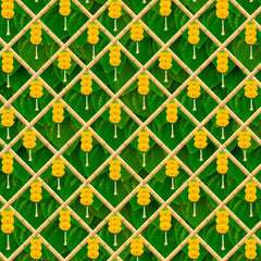 South Indian Backdrop: Texture of Banana leaf with marigold tassels