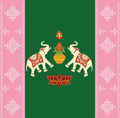 A Ganesh Backdrop with the print of Welcoming Elephants.