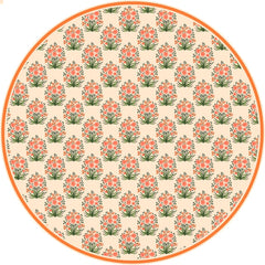 A pretty peachy-floral table cover.