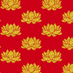 Red background with Shimmery Golden Lotus backdrop