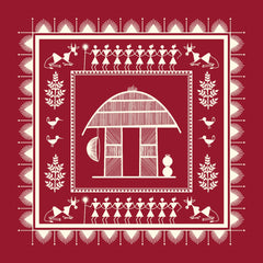 A Warli Art Backdrop featuring a Village Hut scenario.