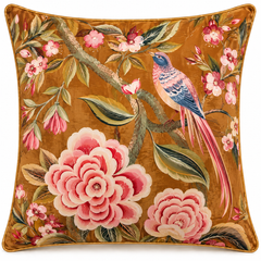 Golden Aviary Blossom Cushion Cover