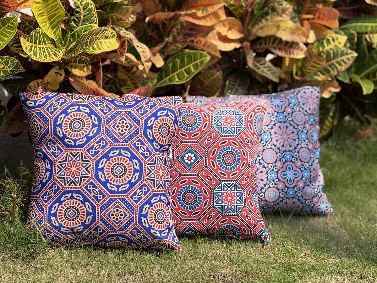 Ajrak-Themed Cushion Covers (Pair of 3)