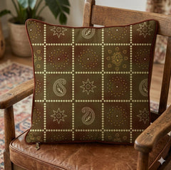 Rustic Grid Cushion Cover With Piping