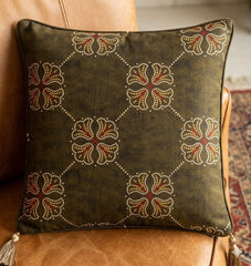 Olive Floral Cushion Cover With piping