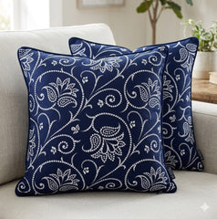 Blue Vine Cushion Cover With Piping
