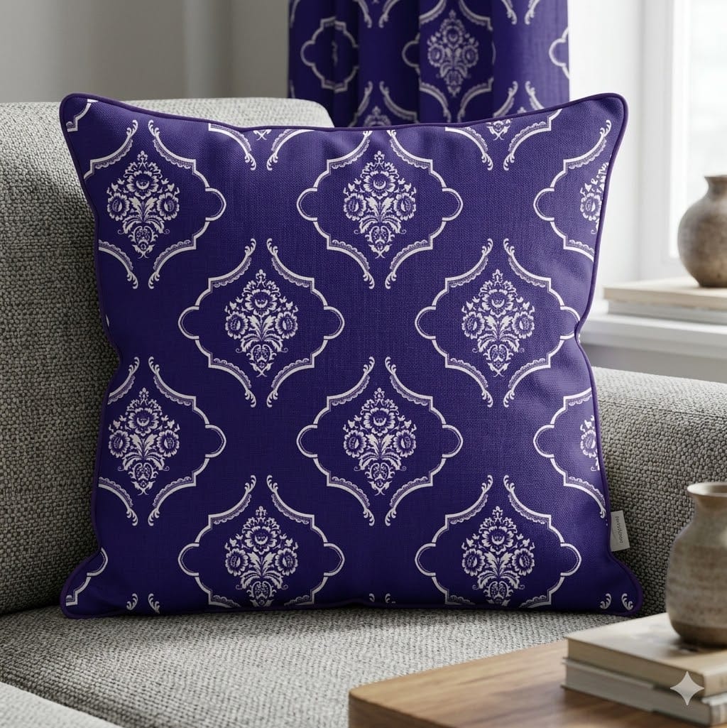 Indigo Trellis Cushion Cover With piping