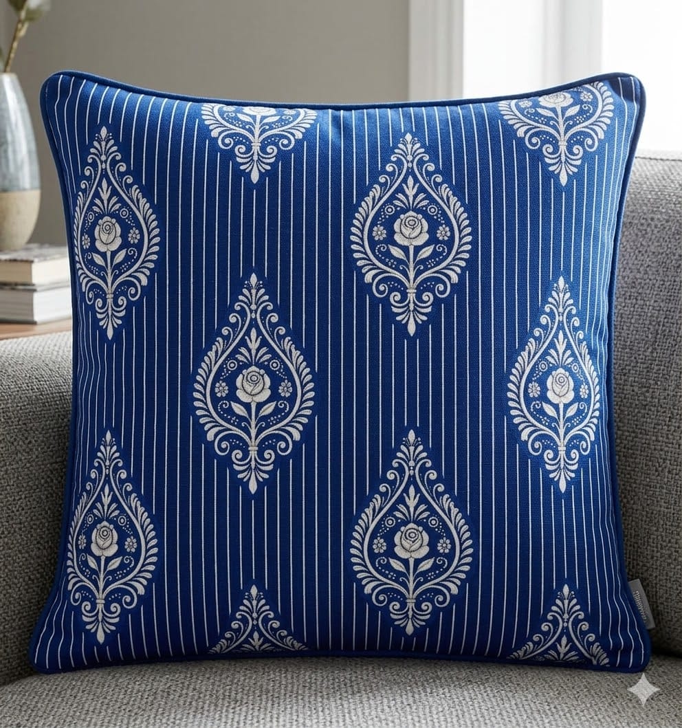 Sapphire Stripe Cushion Cover With Piping