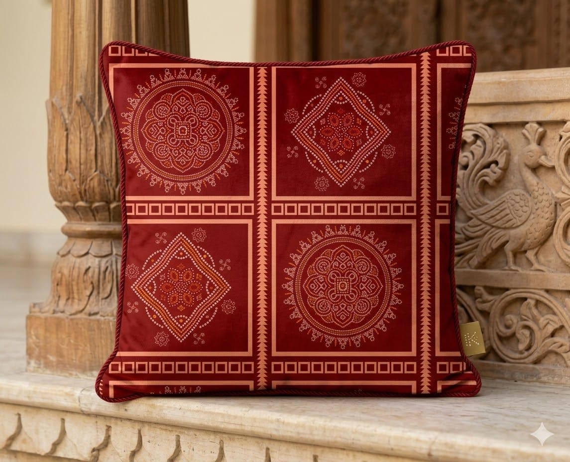 Mandala Grid Cushion Cover With Piping