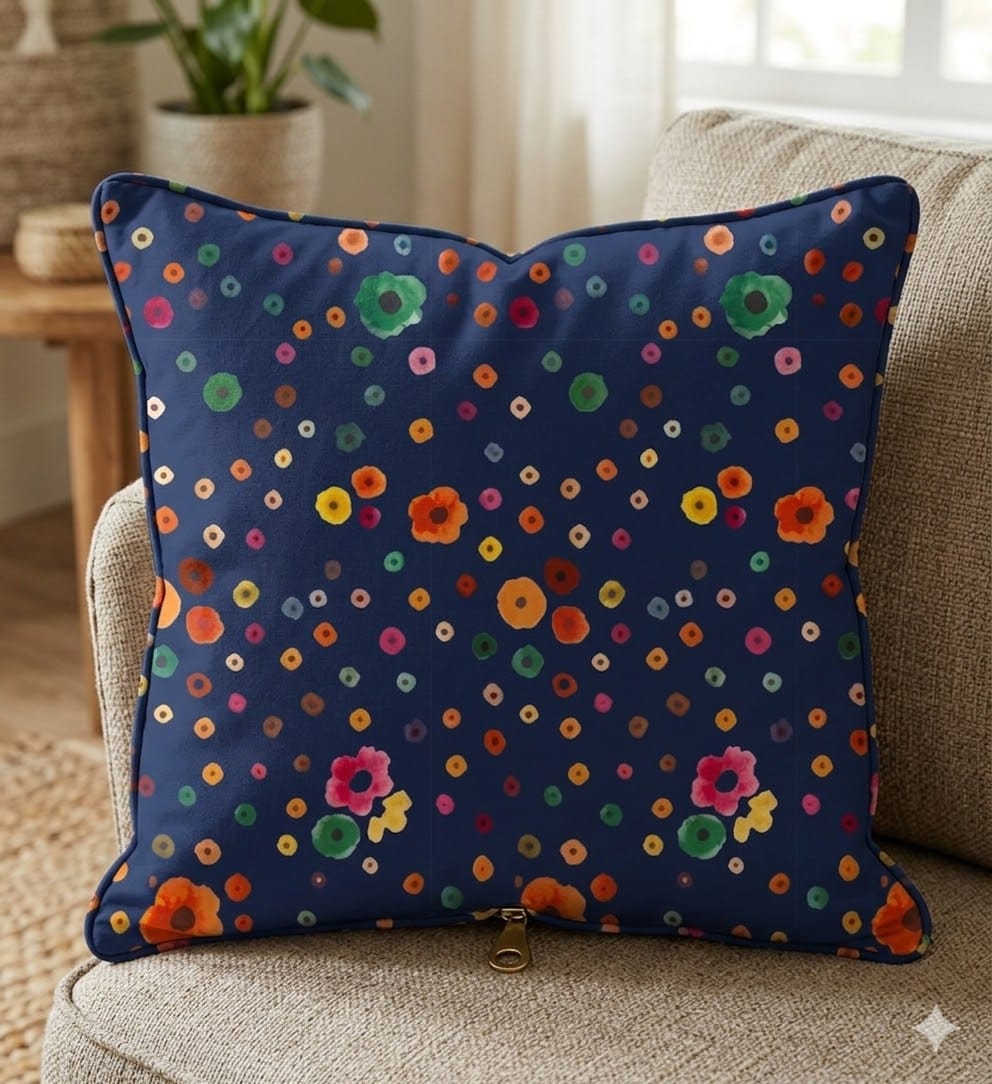 Midnight Bloom cushion cover With Piping