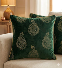 Emerald Paisley Cushion Cover With Piping