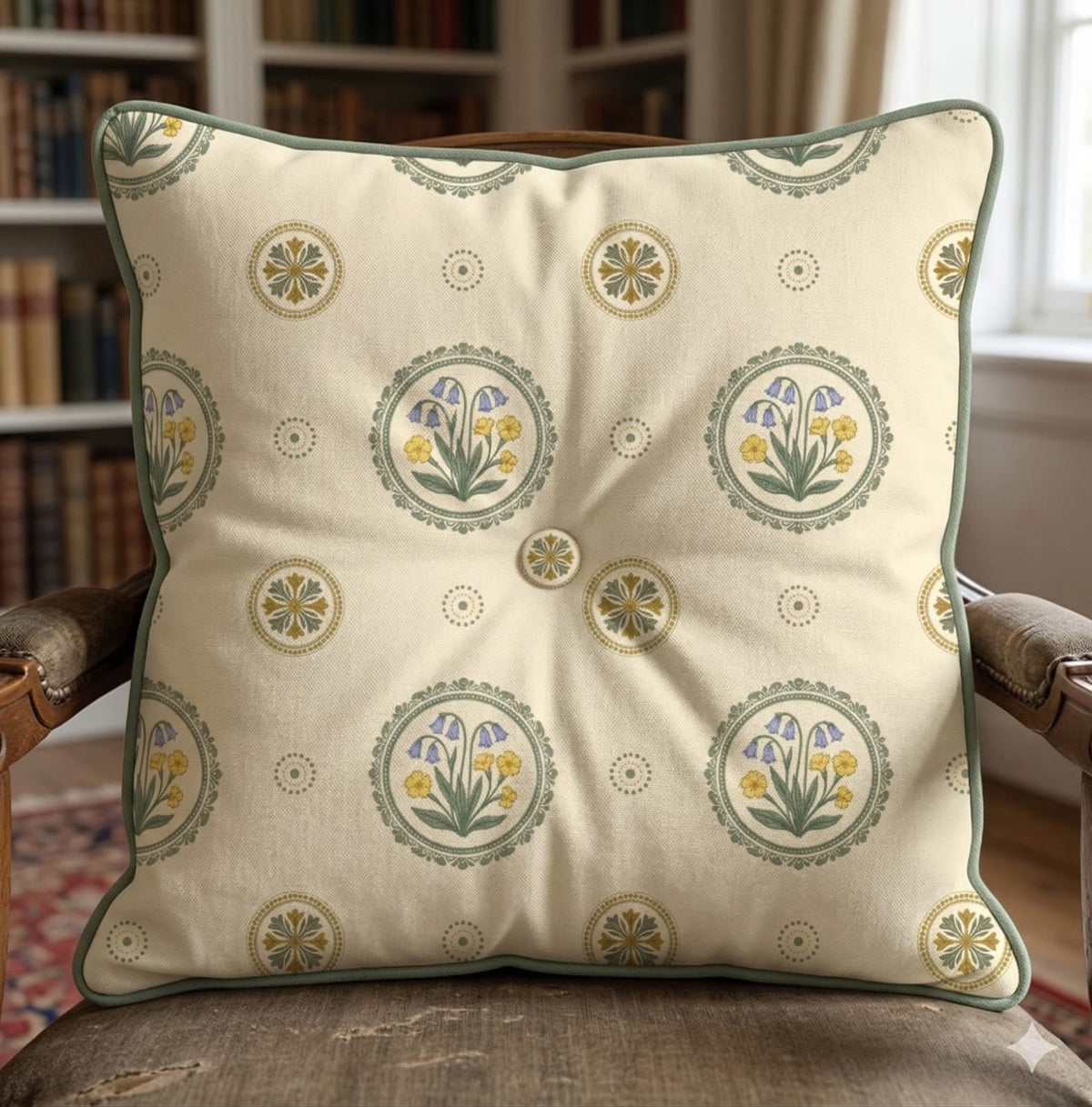 Vintage Bloom Cushion Cover With Piping