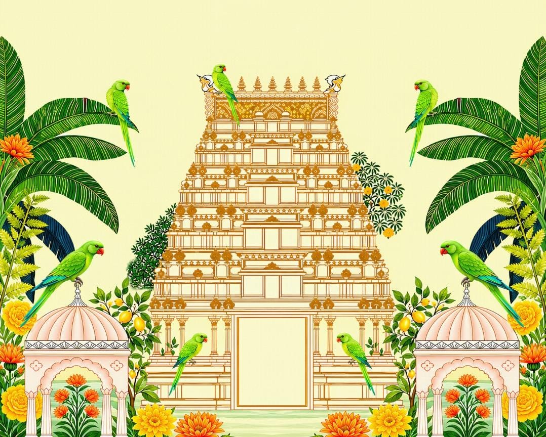 Temple Parrot Paradise Backdrop