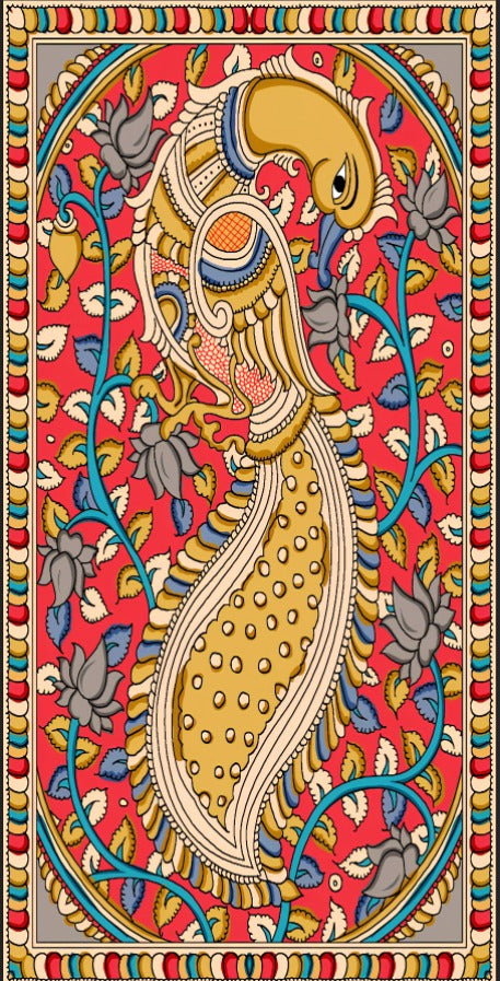Royal Kalamkari Peacock Scroll