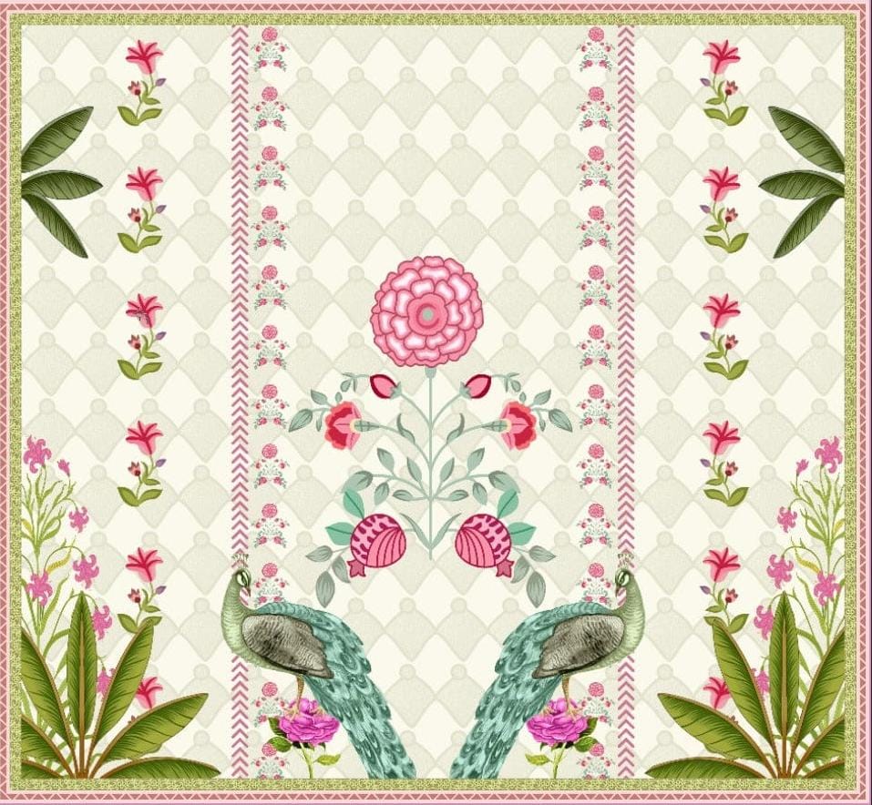 Pastel Peacock Floral Garden Backdrop