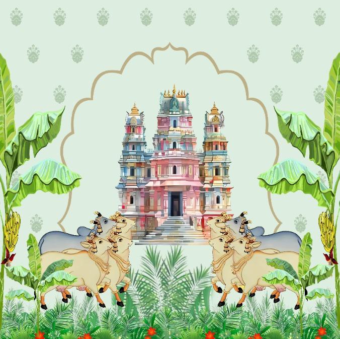 Sacred Temple & Nandi Garden Backdrop