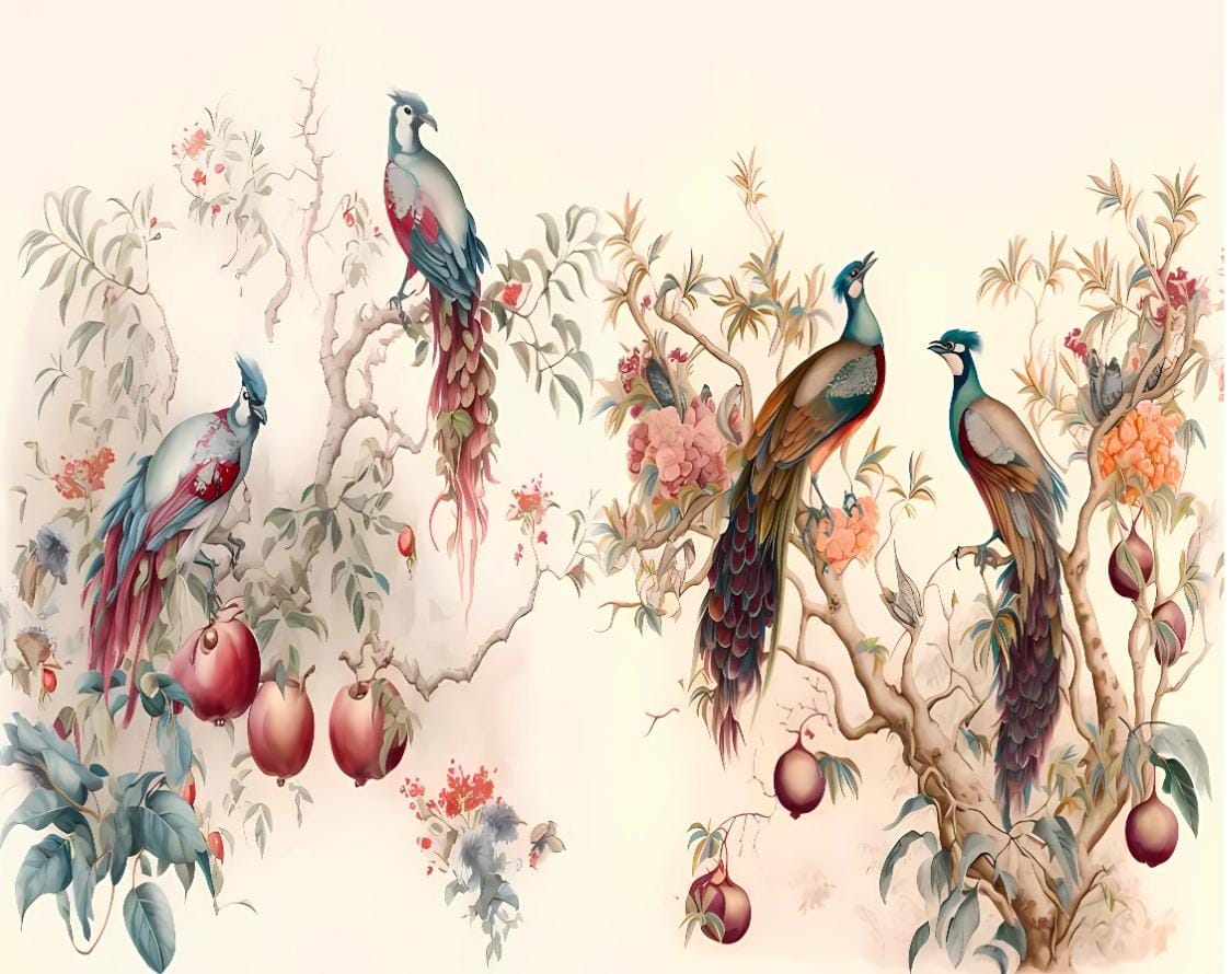 Peacock Pomegranate Garden Backdrop