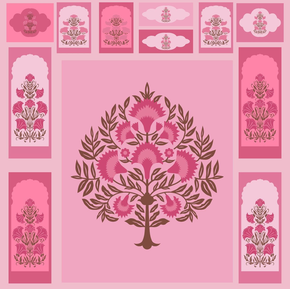 Pink Mughal Floral Panel Backdrop