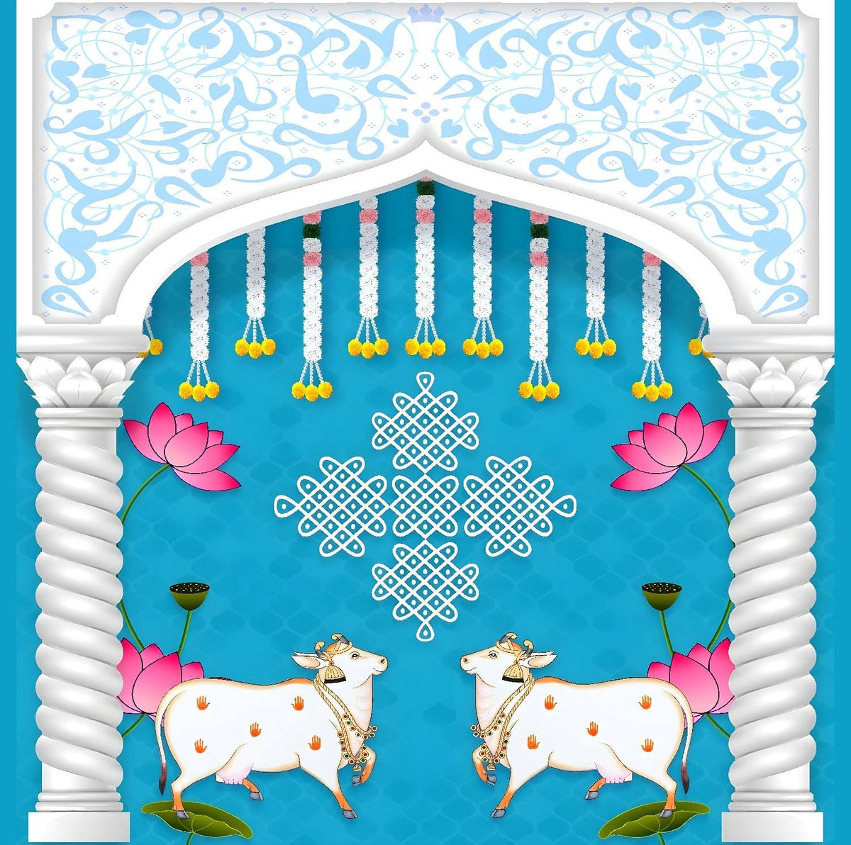 Sacred Kamadhenu Lotus Backdrop