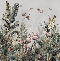 Tropical Flamingo & Botanical Foliage Backdrop