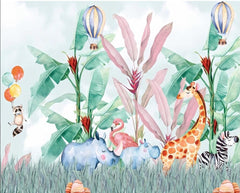Whimsical Watercolor Jungle Safari Animals Backdrop