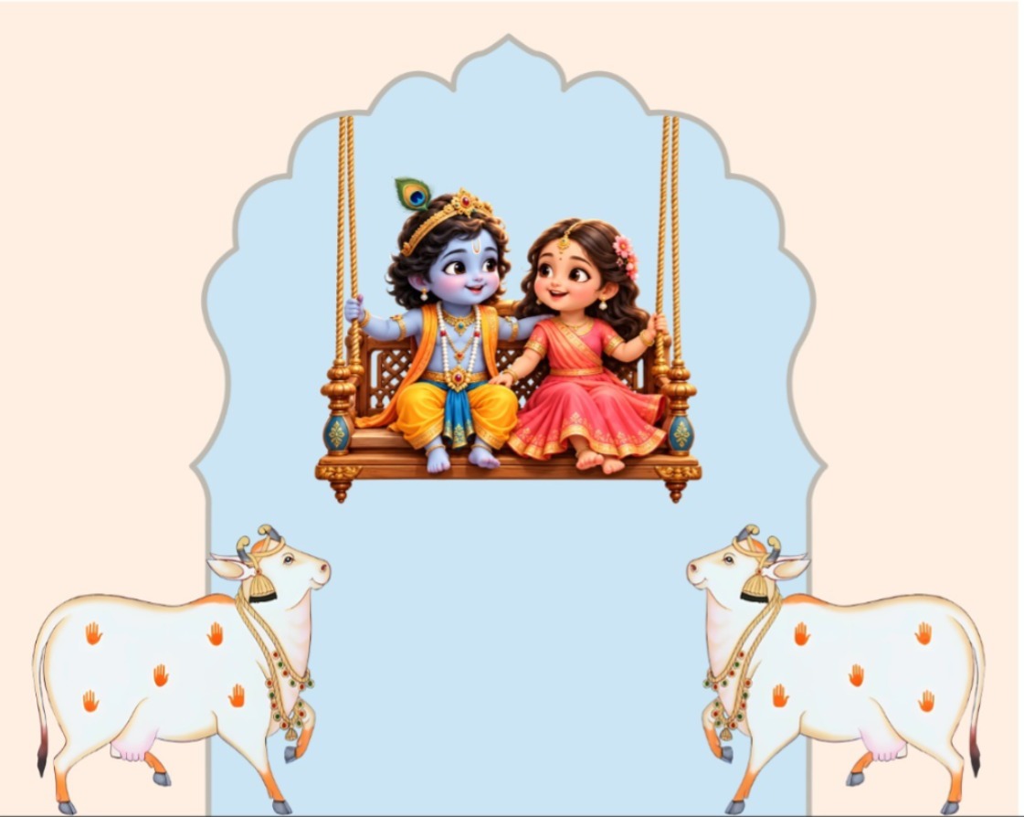 Divine Little Radha Krishna Swing (Jhula) Traditional Backdrop