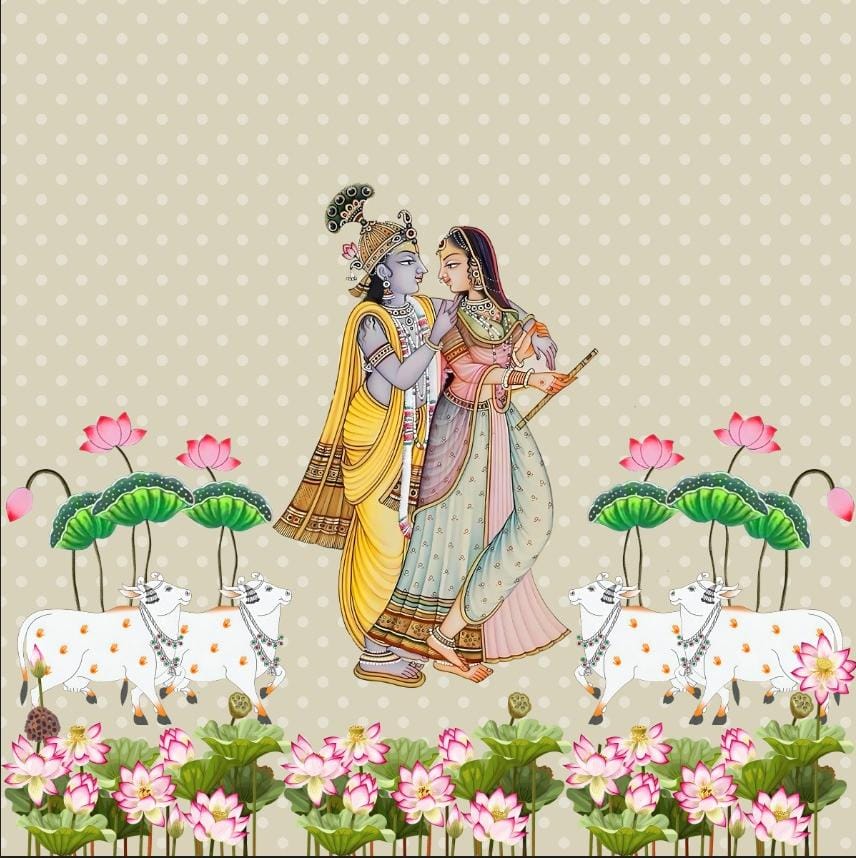 Divine Radha Krishna Pichwai Art Backdrop
