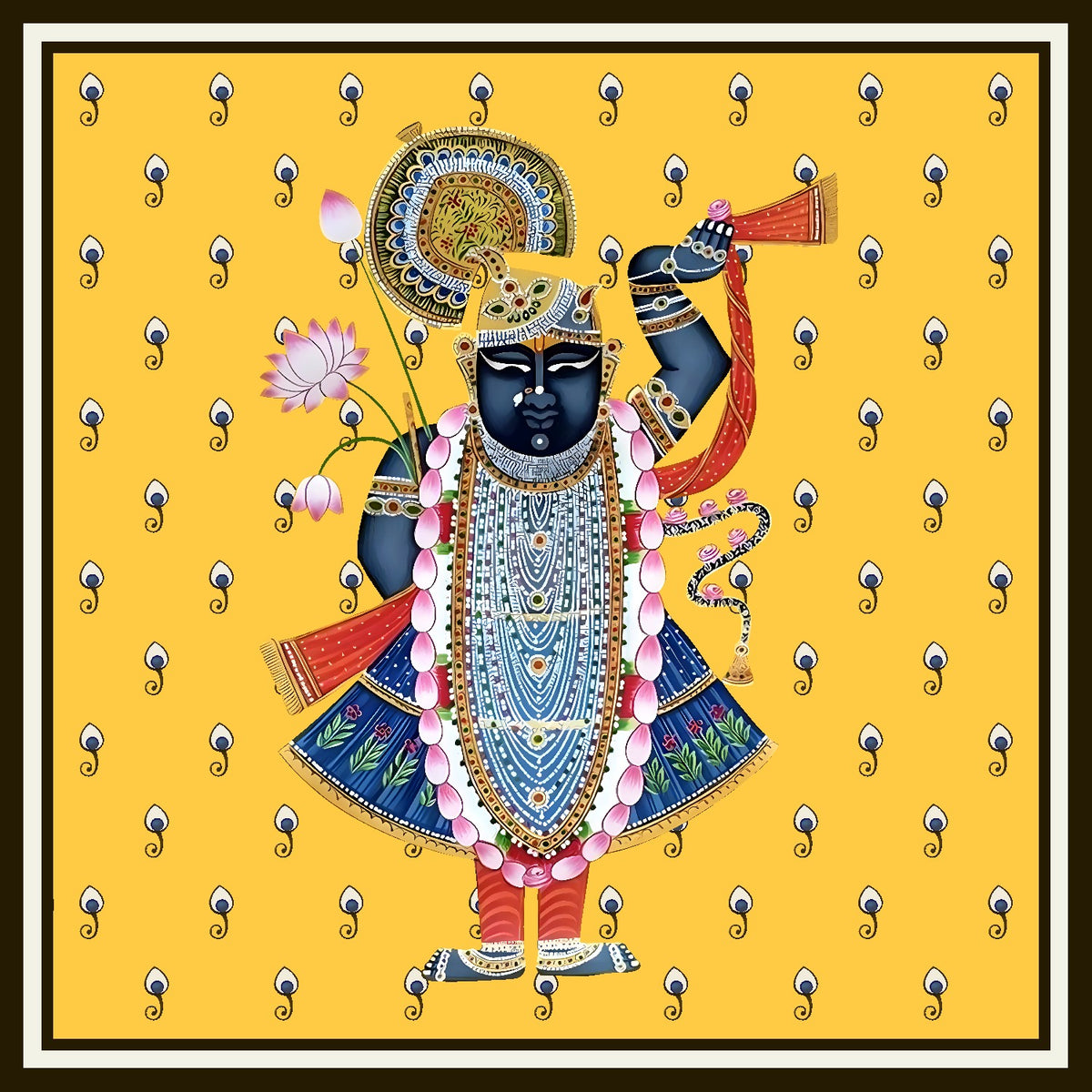 Royal Shrinathji Nathdwara Yellow Pichwai Art Backdrop