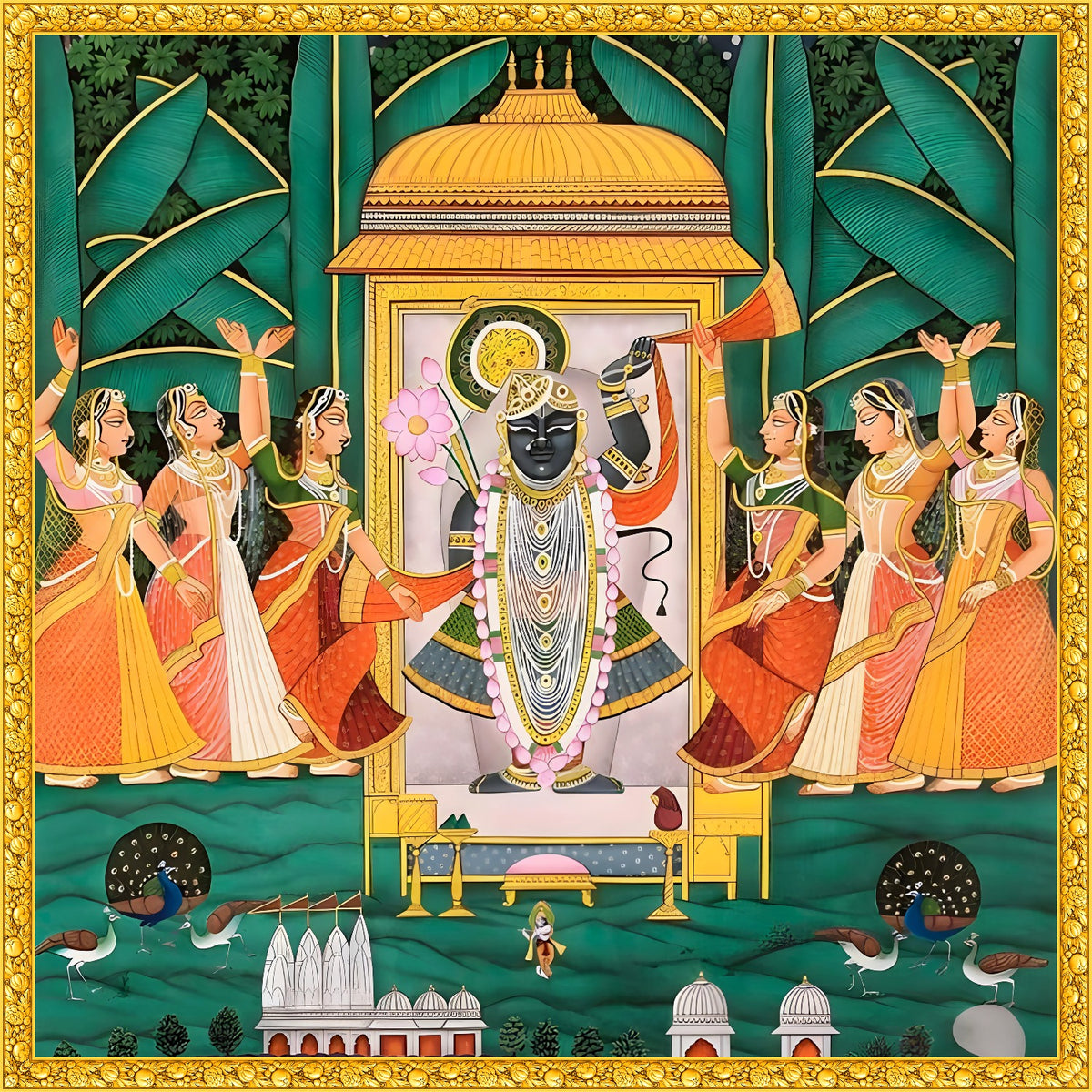 Majestic Shrinathji Rasleela Pavilion Pichwai Art Backdrop