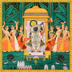 Majestic Shrinathji Rasleela Pavilion Pichwai Art Backdrop