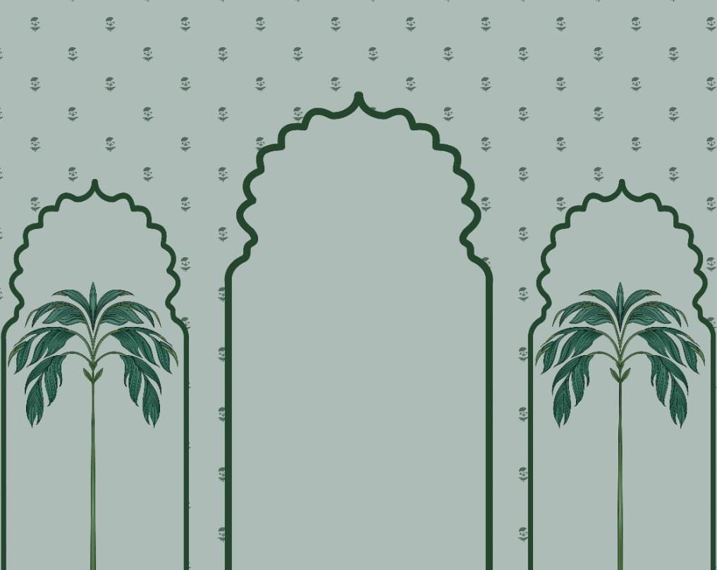 Minimalist Sage Green Palace Arch & Palm Tree Backdrop