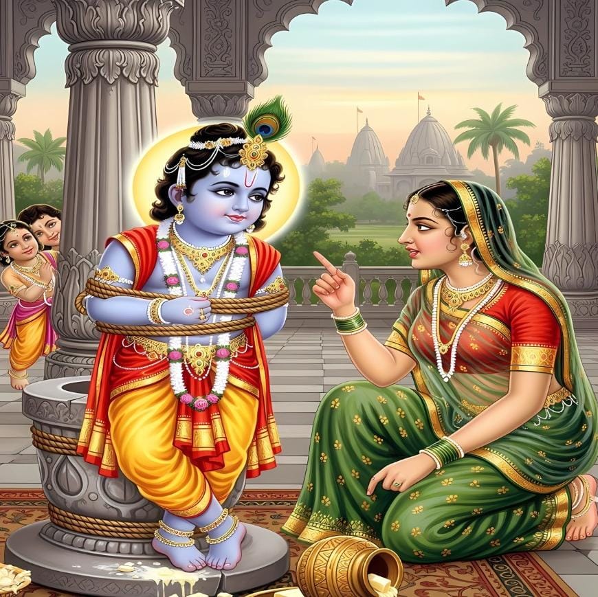 Divine Damodara Yashoda & Little Krishna Temple Arch Backdrop