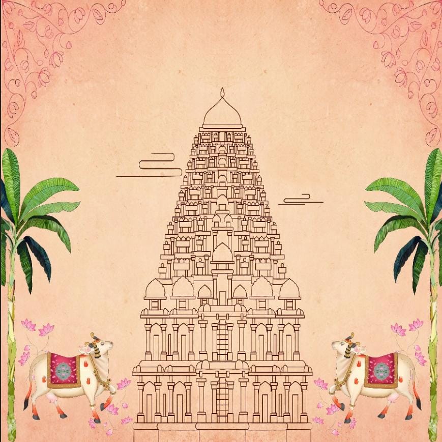 Sacred South Indian Gopuram Pichwai Backdrop
