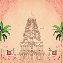 Sacred South Indian Gopuram Pichwai Backdrop