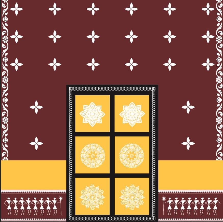 Traditional Terracotta Warli Tribal Folk Art Backdrop