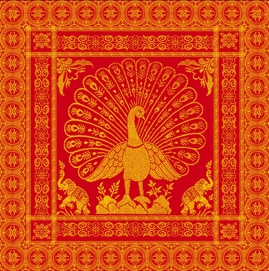 Royal Scarlet & Gold Peacock Brocade Heritage Backdrop