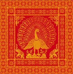 Royal Scarlet & Gold Peacock Brocade Heritage Backdrop