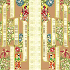 Earthen Ochre Mythological Folk Mural & Lattice Backdrop