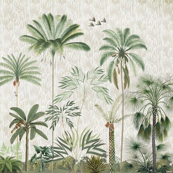 Vintage Botanical Palm & Bamboo Grove Backdrop