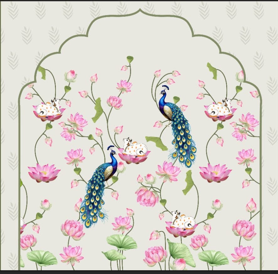 Royal Peacock & Lotus Sanctuary Pichwai Backdrop